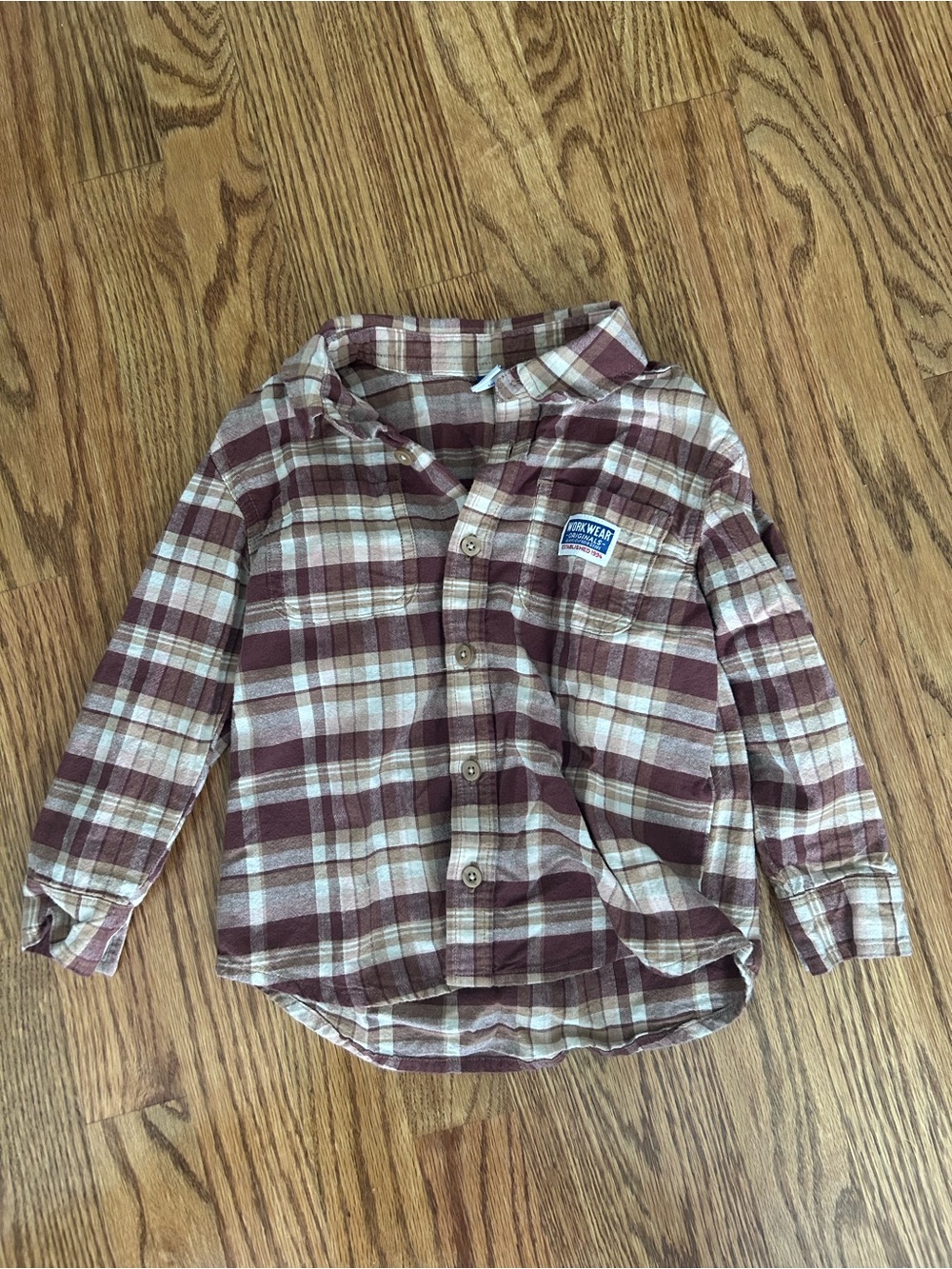 Kids Plaid Button-Up Shirt in Burgundy and Cream - Casual Long Sleeve Top